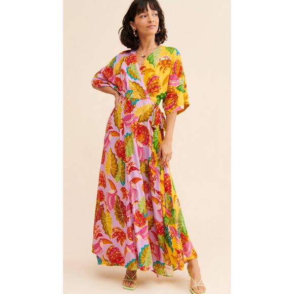 Farm Rio Beaks and Bananas Wrap Dress size M medium - Picture 2 of 8